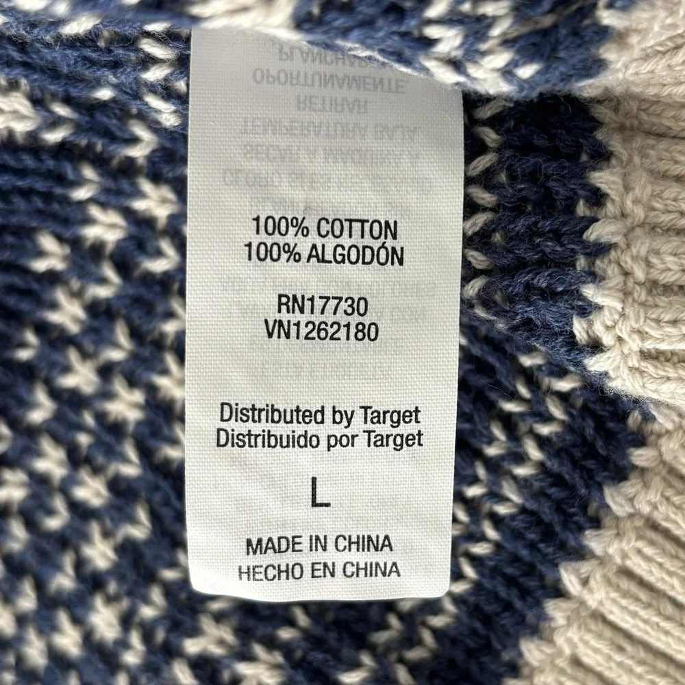 Mens Fair Isle Sweater‎ 100% Cotton Navy Blue Beige Sz L Grandpa Preppy Academia